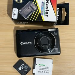 Canon Powershot A2200 Black Digital Camera 14.1 MP Tested Works  Flash video photo zoom all working. Includes battery, charger and memory card include