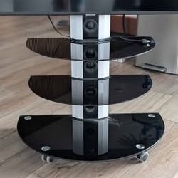 Rolling TV Stand with 3 Glass Shelves, Fits 30 to 70 inch screens, Up to 600x400 Vesa