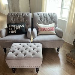 Tuft Arm Chairs With Ottoman. 