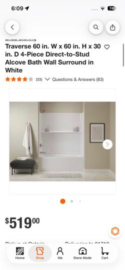 Traverse 60 in. W x 60 in. H × 30 • in. D 4-Piece Direct-to-Stud Alcove Bath Wall Surround in White