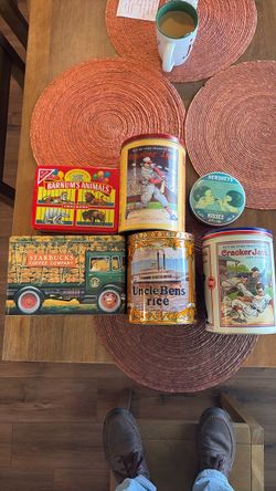TINS, Starbucks, Cracker Jacks, Uncle Bens Rice, Hershey Kisses and Barnum’s Animals Cookies