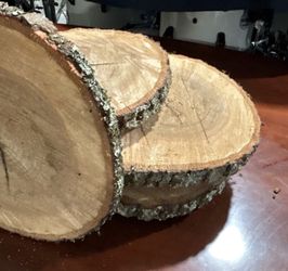 Hardwood 12” to  14” Unfinished Natural Wood Round with Bark Edge,  5 Pieces