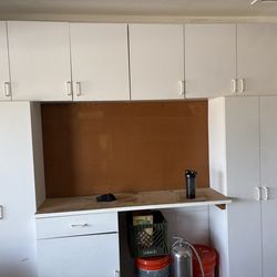 Storage cabinets with workbench