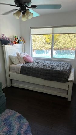 White Wood Twin Bed Frame with Trundle