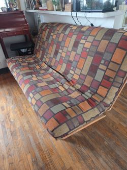 Futon with Multicolor Geometric Mattress