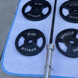APOLLO GRAY OLYMPIC CRIP PLATE Total 230 LBS -The Beast Cap Barbell 20lbs 