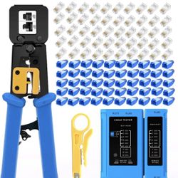 RJ45 Crimping Tool for Cat6/Cat5e 50 Pass-Through Connectors & Tester