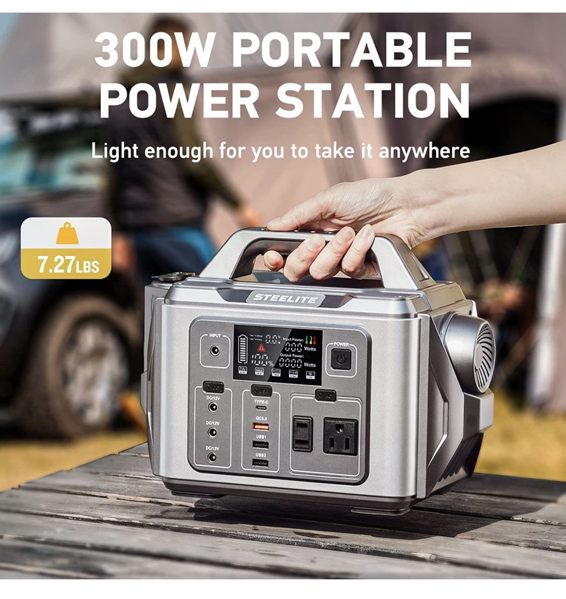 Portable Power Station 300W, 296Wh Portable Generator with 10-Ports, Solar Power Station with 2 AC Outlets Peak 600W, 45W USB-C PD Output for Camping,