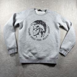 Diesel Men’s Large Gray Crewneck Only the Brave Mohawk Big Logo Designer #2723