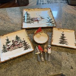 St. Nicholas Square Snow Valley Holiday Serving Set 8pc