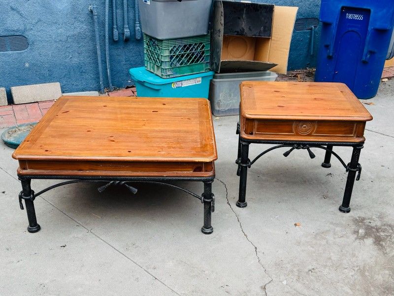 Pine Coffee Table And End Table Pair