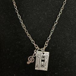  *Retro Miniature Vintage Cassette Mixed Tape Necklace* Music note charm dangle.  18 inch Multi Color Sterling Plated Chain.  Nickel and lead free DM 