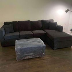 Brand Dark Grey Sectional With Free Ottoman 