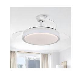 Bella Depot 42" Retractable Ceiling Fan with Lights and Remote with 3 Color Change, Timing Options, Silent Noiseless for Dining Room (Sliver