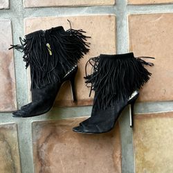 Sam Edelman Arizona Black Suede Ankle Fringe Boots Size 8