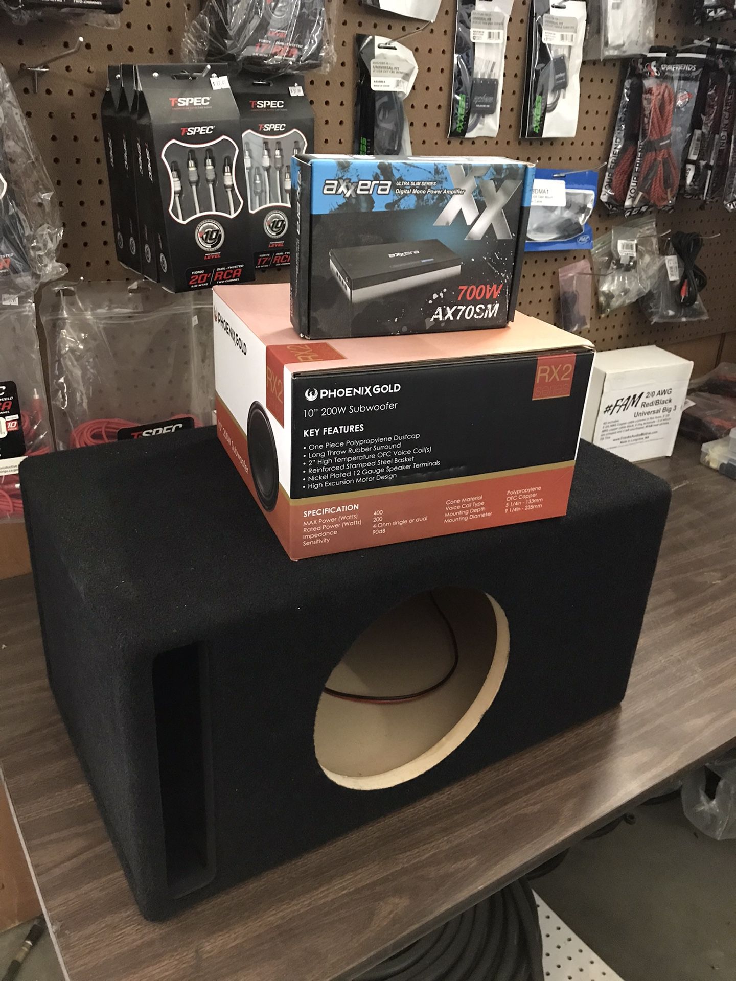 10” Phoenix Gold Subwoofer, Custom Made Ported Enclosure , And 250 Watt Rms Amp