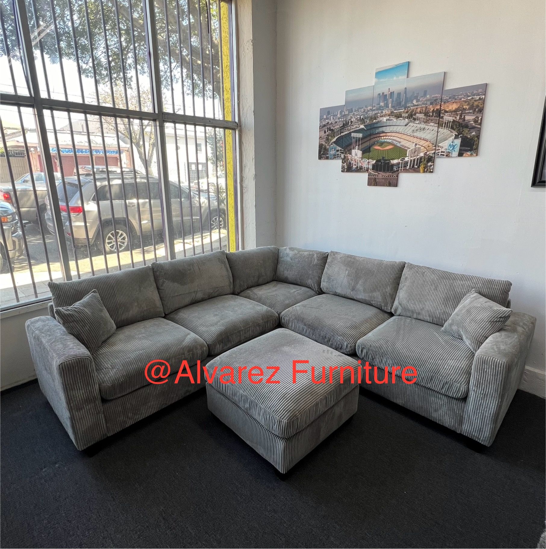 Corduroy Sectional Sleeper With Ottoman
