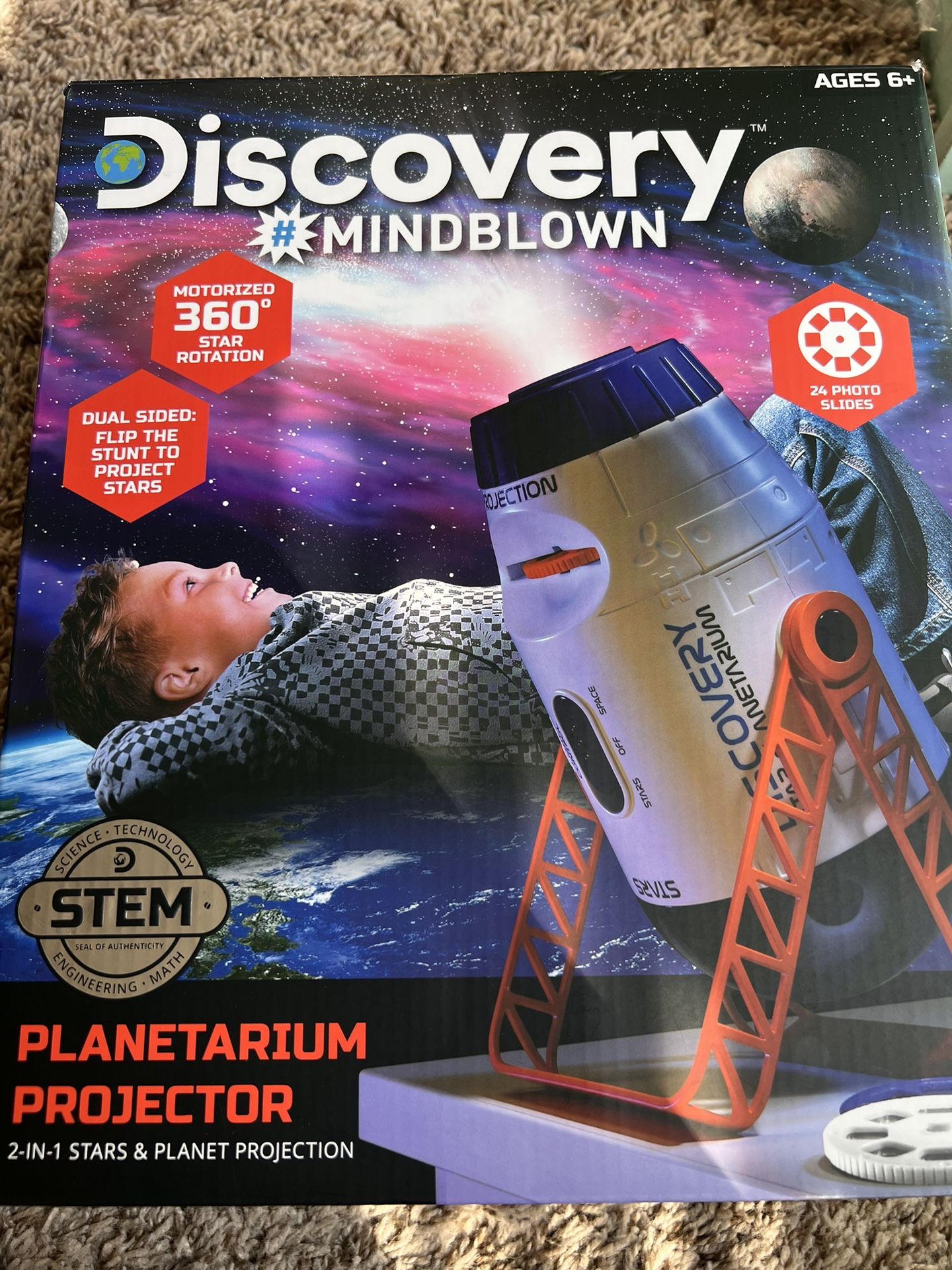 DISCOVERY #MINDBLOWN 2-In-1 Reversible Planetarium Space Projector, 360-Degree Rotation, Moving Stars Mode and Stationary