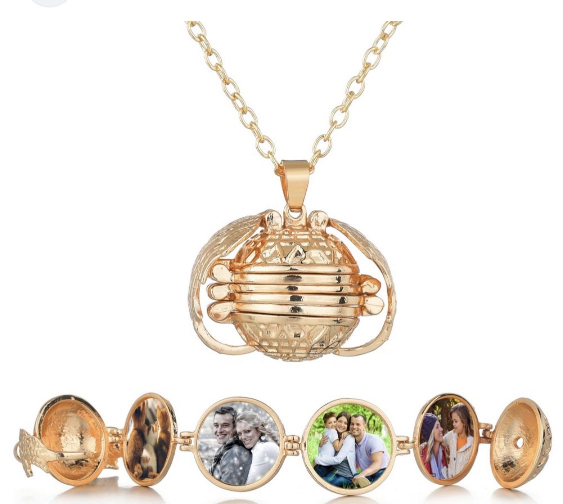 Rose Gold Tone Angel Locket Photo Necklace 