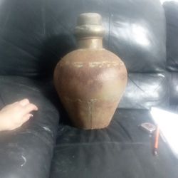Vintage Indian Metal Water Jug With Teak Top