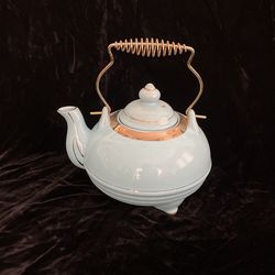 Vintage turquoise Tea Pot With Gold Accents And Metal  Bail