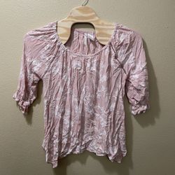 Women's 2X Forgotten Grace Pink Embroidered Peasant Blouse