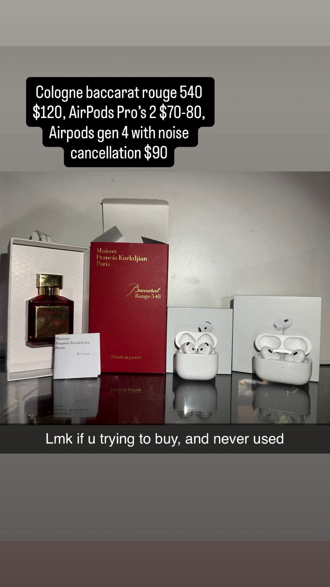 carat rouge 540, AirPods 14 with noise, cancellation, AirPods Pro's 2, price on picture
