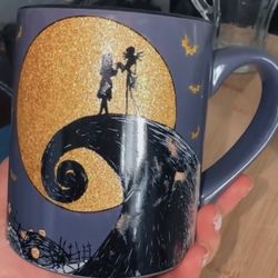 Nightmare Before Christmas Jack & Sally Glitter Mug – Gothic Halloween Coffee Cup