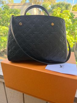 Authentic Louis Vuitton Black Leather Monogram Montaigne MM handbag purse