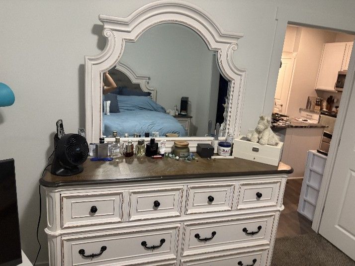 King Size 5 Piece White Scarlett Bedroom Set, Premium Mattress With Pillow top Included
