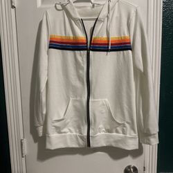 5 Stripe Zip Up Drawstring Hoodie Sweatshirt