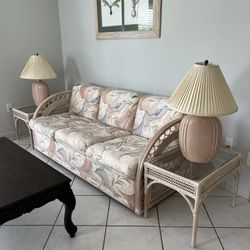 Sofa, End Tables, Lamps, 2 Chairs And Recliner.