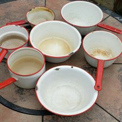 Vintage Porcelain Enamel (red/white) Pots and Pans