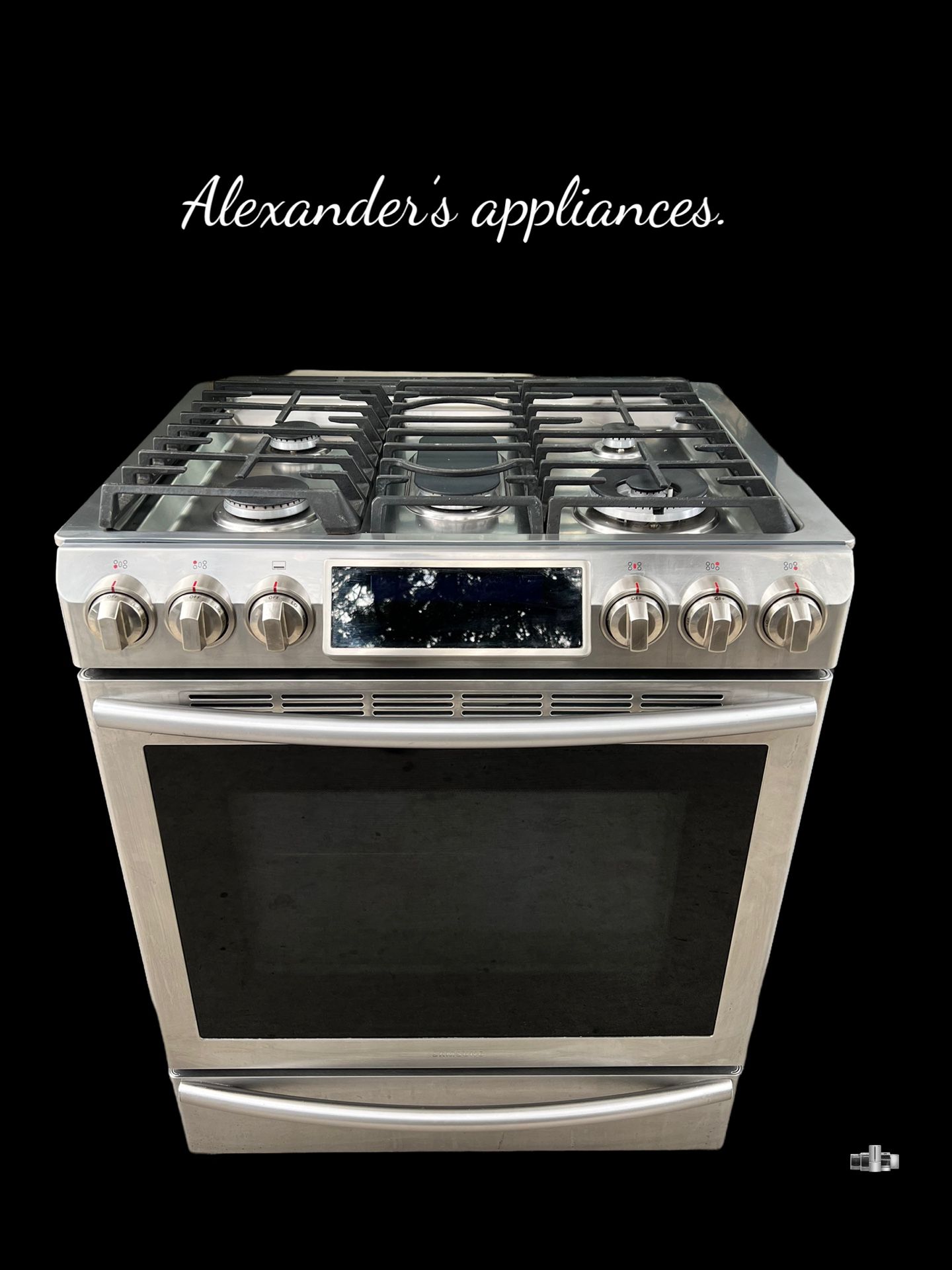 Samsung 30 in. 5.8 cu. ft. Slide-In Gas Range with Self-Cleaning Convection Oven in Stainless Steel.