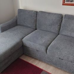 Grey L-Shaped Convertible Sofa With Queen Sized Pullout Sleeper | Like New and Gently Used