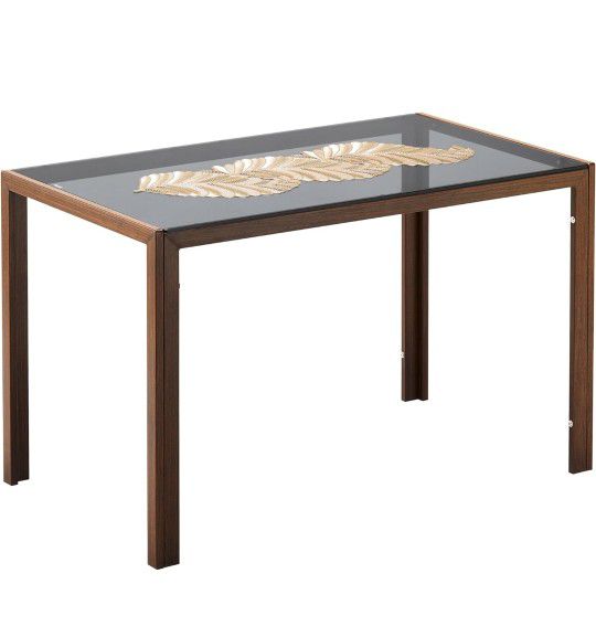 New Indoor Or Outdoor Glass Top Table With Gold Decor Mat