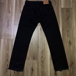 Levis 501 Black Straight Cut Flared Distressed Denim