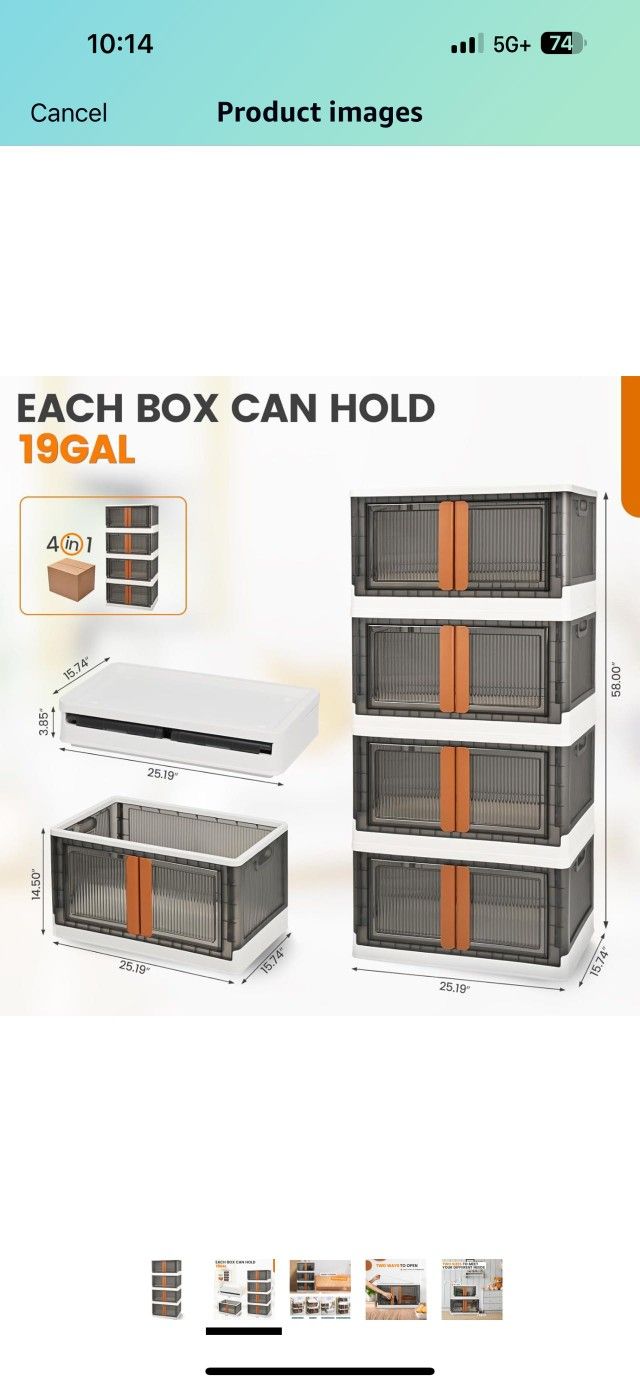 19Gal Closet Organizers and Storage, Collapsible Storage Bin with Lid for Dorm Room, Trunk Car Organizer, Stackable Cabinet Storage, Plastic Bins with