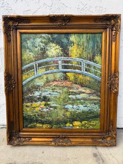 Framed Oil Painting - The Japanese Footbridge