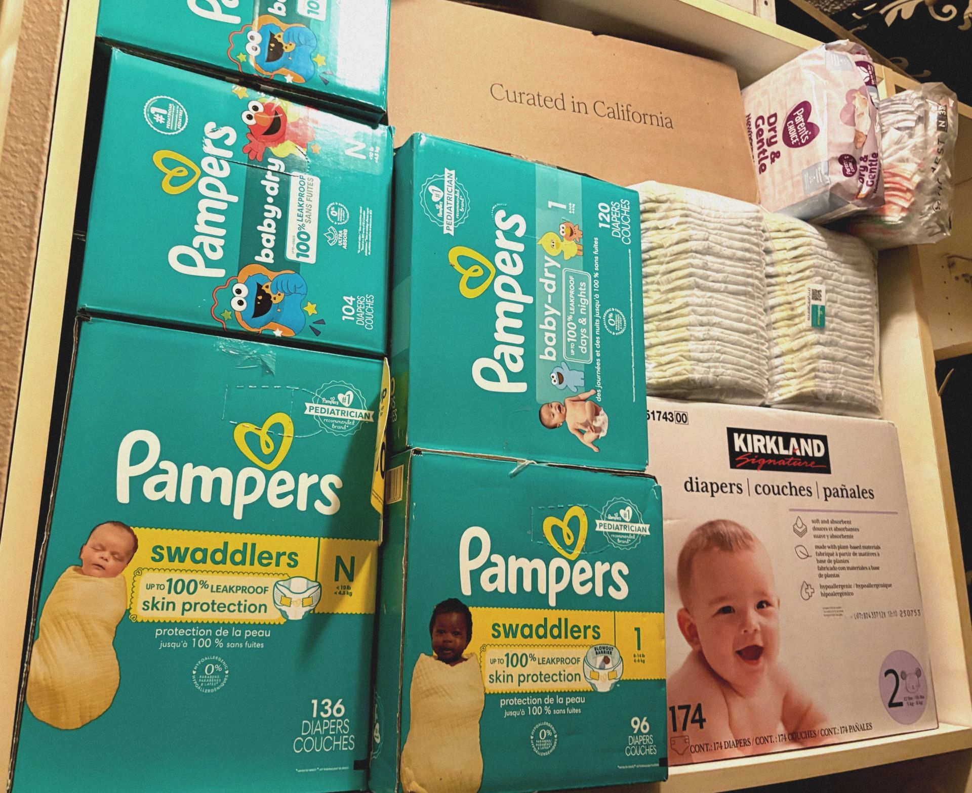 Diapers Size Newborn, Size 1, & Size 2
