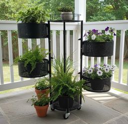 5-Tier Black Metal Rotating Garden Plant Planter Storage Rack! 11x11x37in