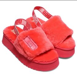 UGG Pink Hibiscus Fuzzy Slippers Fits 8-8 1/2