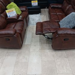 *Summer Sale Event*---Santiago Brown Leather Reclining Sets---Now $1299---Delivery And Easy Financing Available 