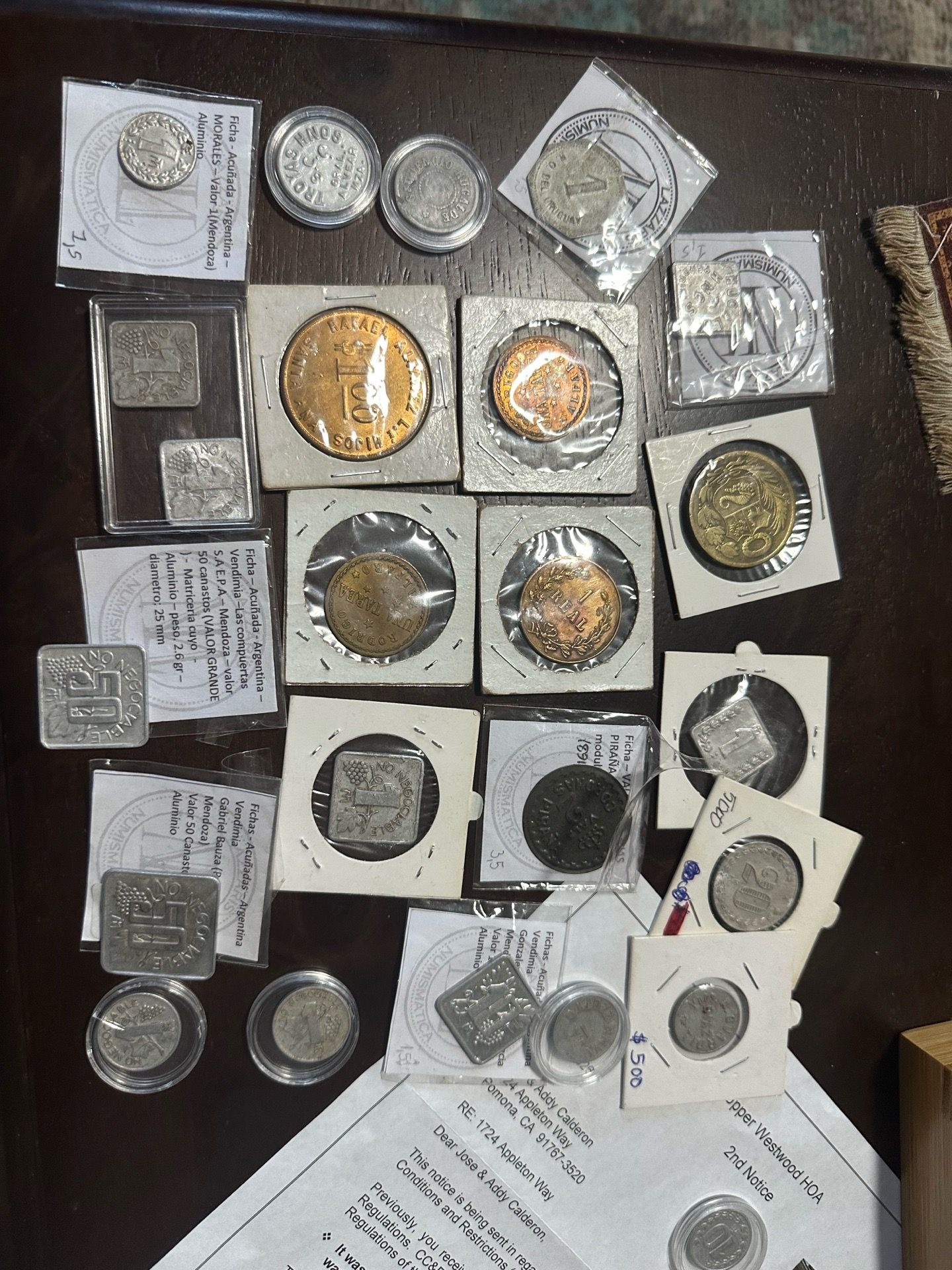 Fichas de hacienda de Argentina Uruguay El Salvador. Y some from Mexico.