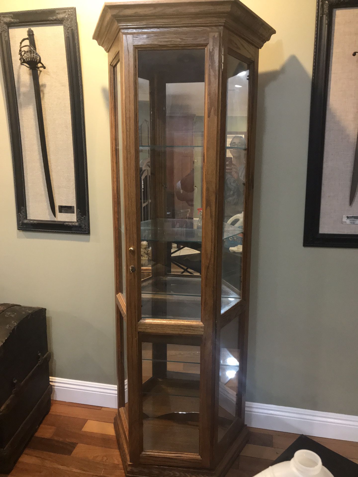 Antique Oak Lighted Curio Cabinet / Display Case