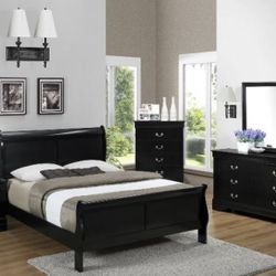 CYBER MONDAY $50 Off! 4pc QUEEN bedroom set black includes queen bed, dresser, mirror and nightstand. Was $1099 NOW $599