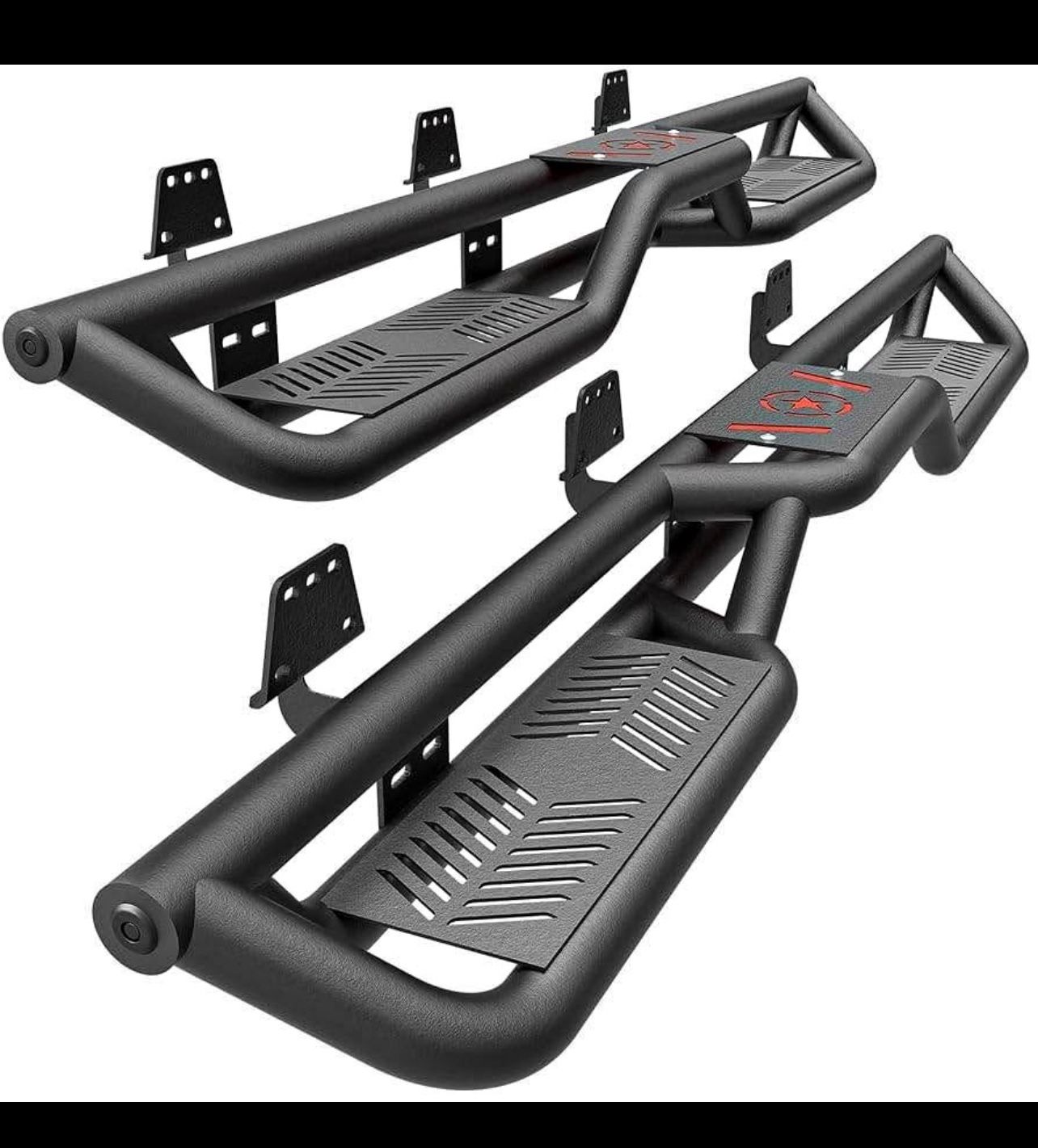 New Side Steps Compatible with 2019-2025 Dodge Ram 1500 Crew Cab, New Body Style, Bolt-On Nerf Bars, Heavy Duty Steel Two-Ladder Design (Black) (B603)