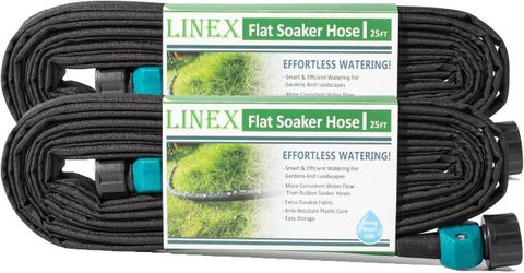 LINEX Garden Flat Soaker Hose  50FT (25ft 2 pack), Black