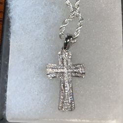 20” Silver Rope Chain with Moissanite Pendant