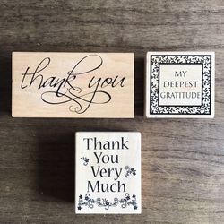 NEW Thank Wood Rubber Stamp Set (Set of 3)